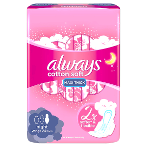 always cotton soft maxi thick night 24 pads  2X softer & flexible